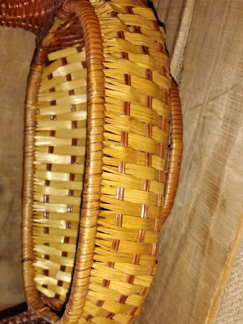 Vintage Woven Duck-Shaped Accent Basket 10.5 Inches Two Tone Color Cottagecore